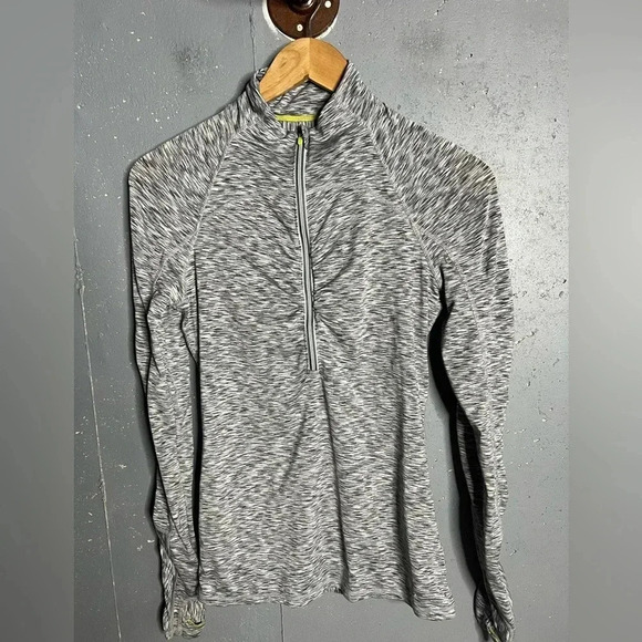 Athleta Mendoza 1/2 Zip Running Shirt Thumb Holes Space Dye Gray/Blue Sz XSmall - Picture 1 of 7